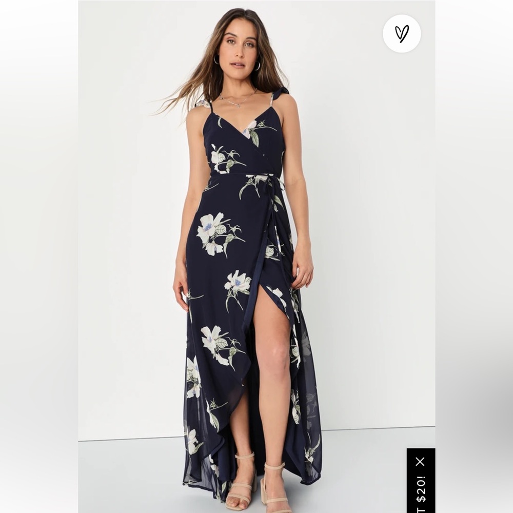 Lulu’s All Mine Navy Floral Wrap Dress - Size XL
